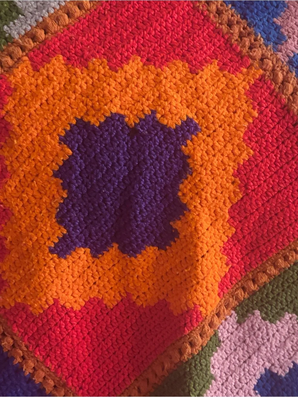 Handmade Crochet Granny Square Throw Blanket 1970s Dopamine Colorblock Afghan